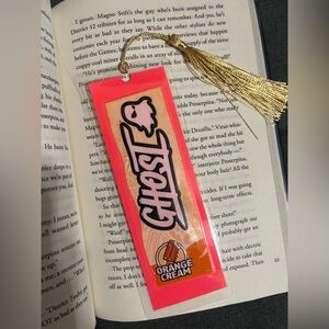 Ghost “Orange Cream” Bookmark – Neon Pink Tassel – Spooky Cute Energy